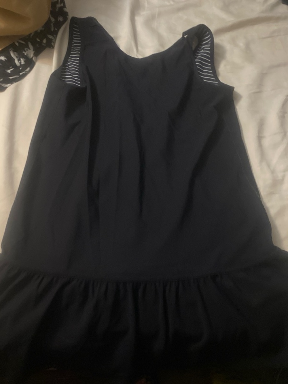 Black and white stripped/black Lululemon reversible Sleeveless Ruffle Hem Dress